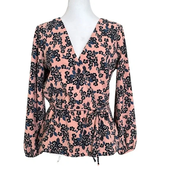 J. Crew Women’s V-Neck Long Sleeve Peplum Blouse Pink Size 6 - Picture 7 of 15